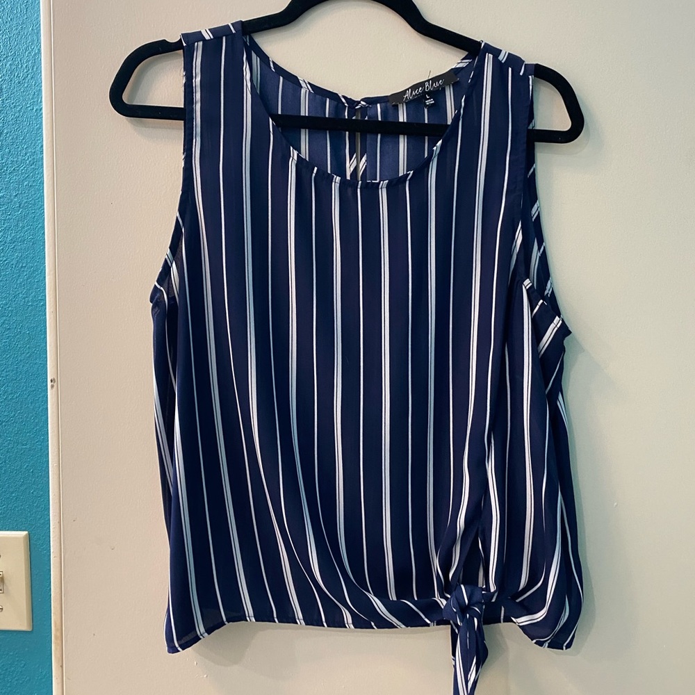 Striped Navy Tie Detail Blouse
